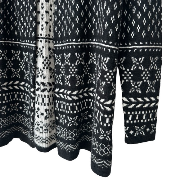 Talbots Black Fair Isle Open-Front Cardigan Sweater, MP - Picture 4 of 9